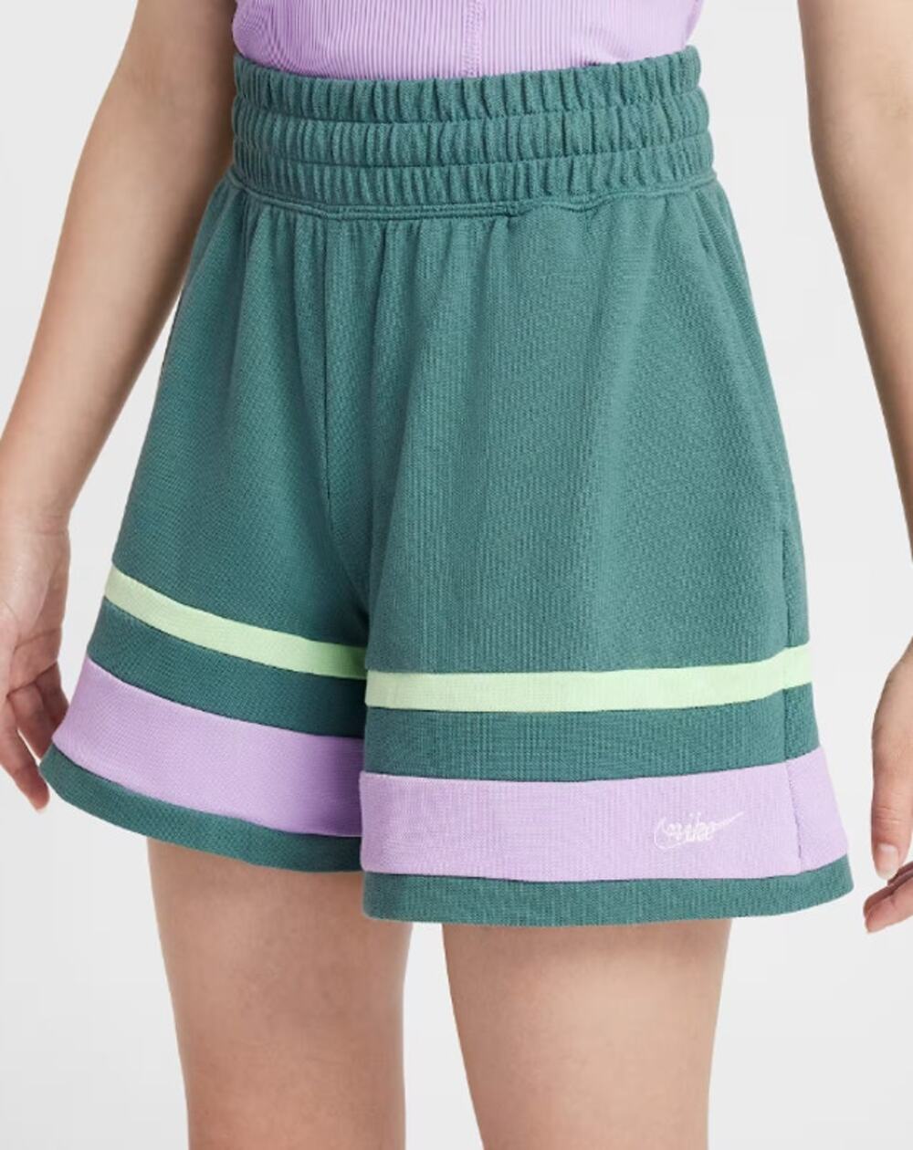 Nike Girls School Athletic Shorts Large Green Bicoastal Stripe Loose Fit NWT